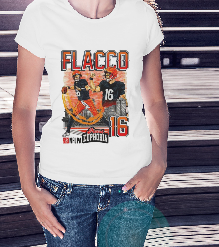 Joe Flacco Cincinnati Bengals Number 16 Planet Euphoria Skyline NFLPA T-Shirt