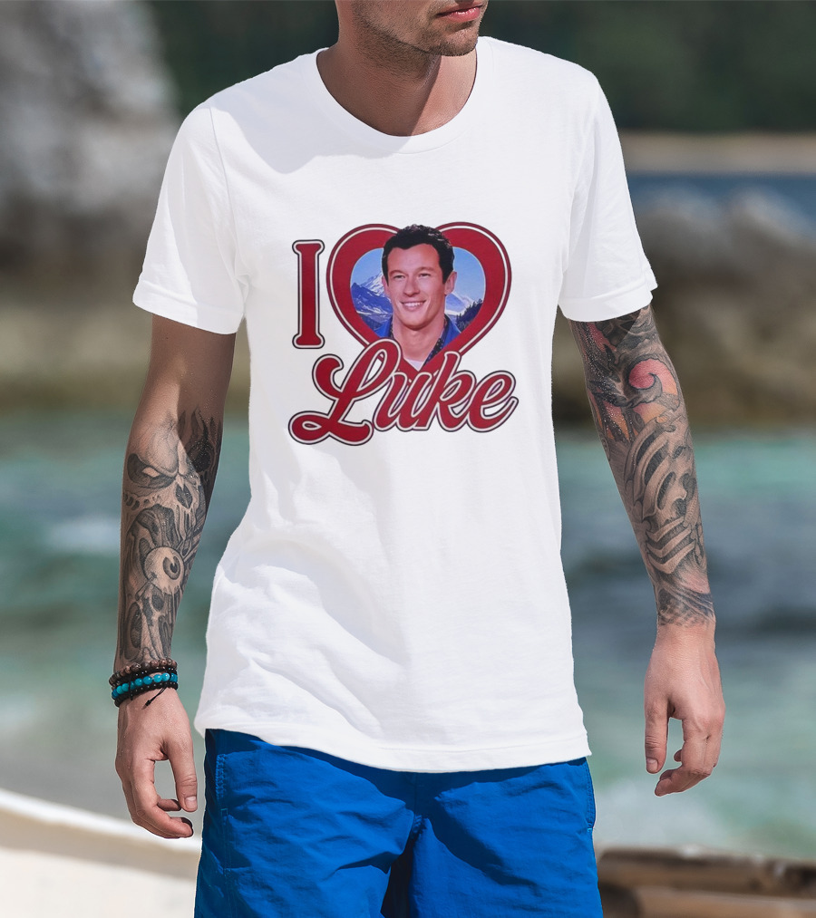 I Love Luke Heart Photo Mountain Background T-Shirt