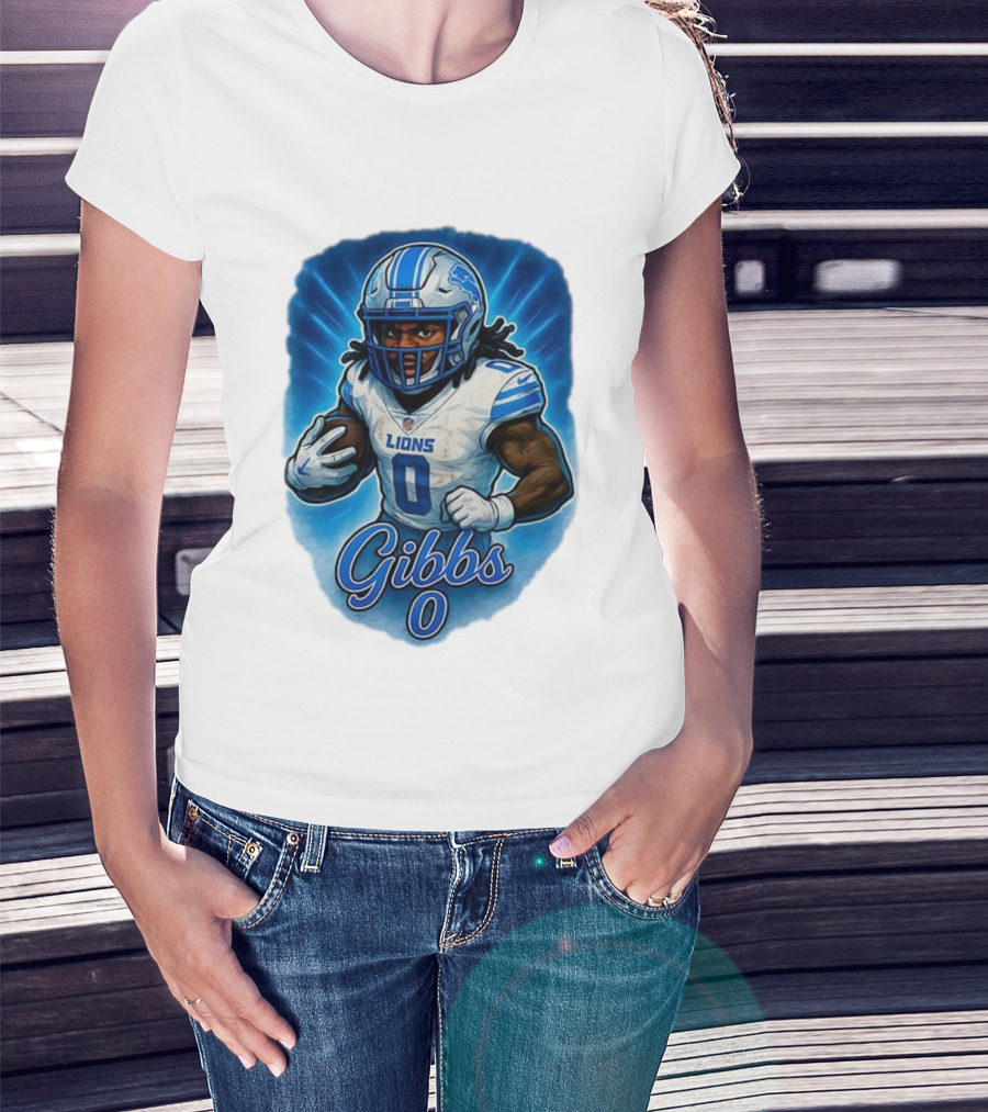 Gibbs Detroit Lions Number 0 Football Caricature T-Shirt
