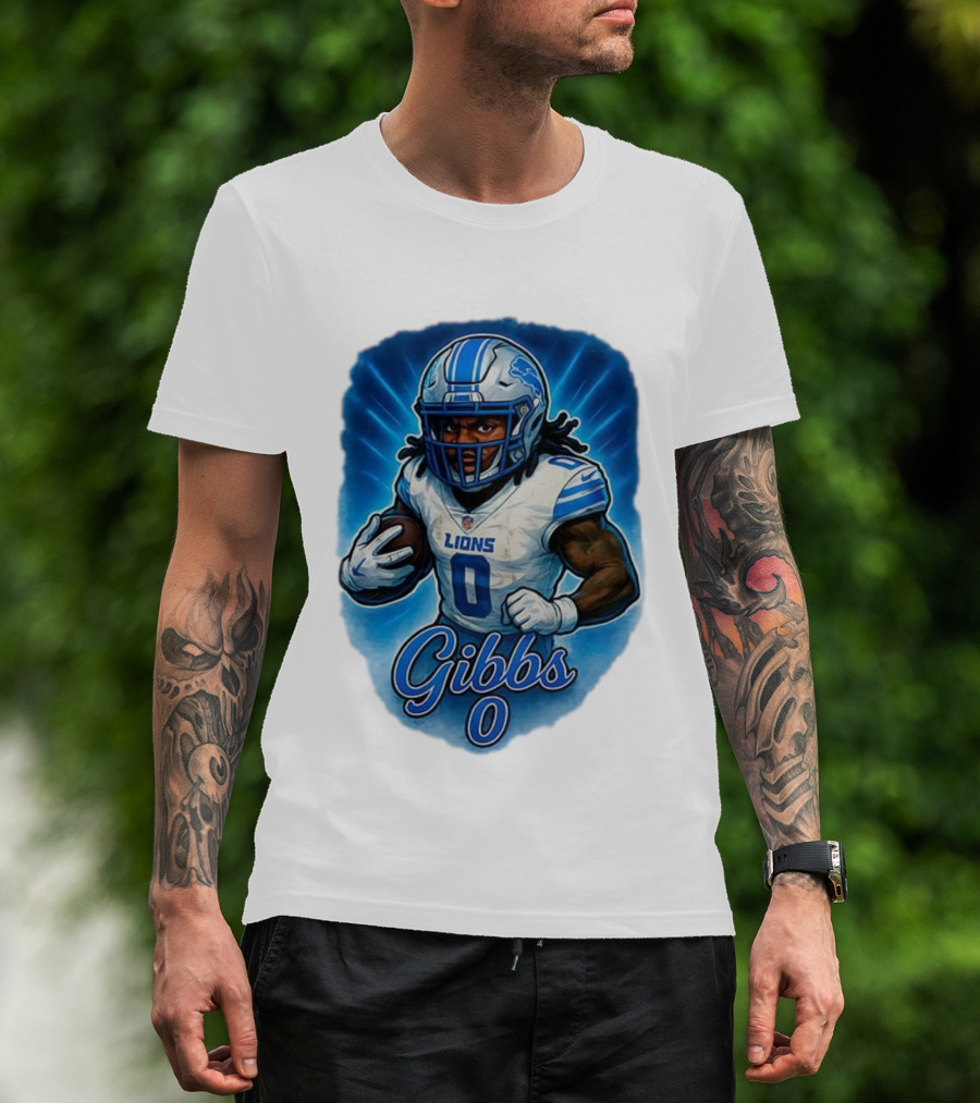 Gibbs Detroit Lions Number 0 Football Caricature T-Shirt
