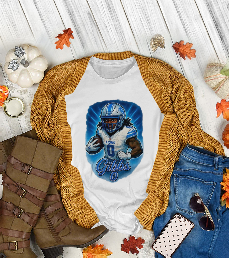Gibbs Detroit Lions Number 0 Football Caricature T-Shirt