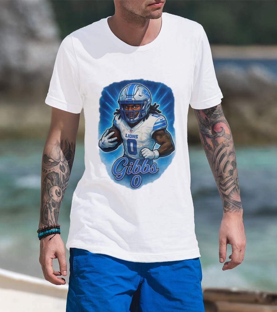 Gibbs Detroit Lions Number 0 Football Caricature T-Shirt