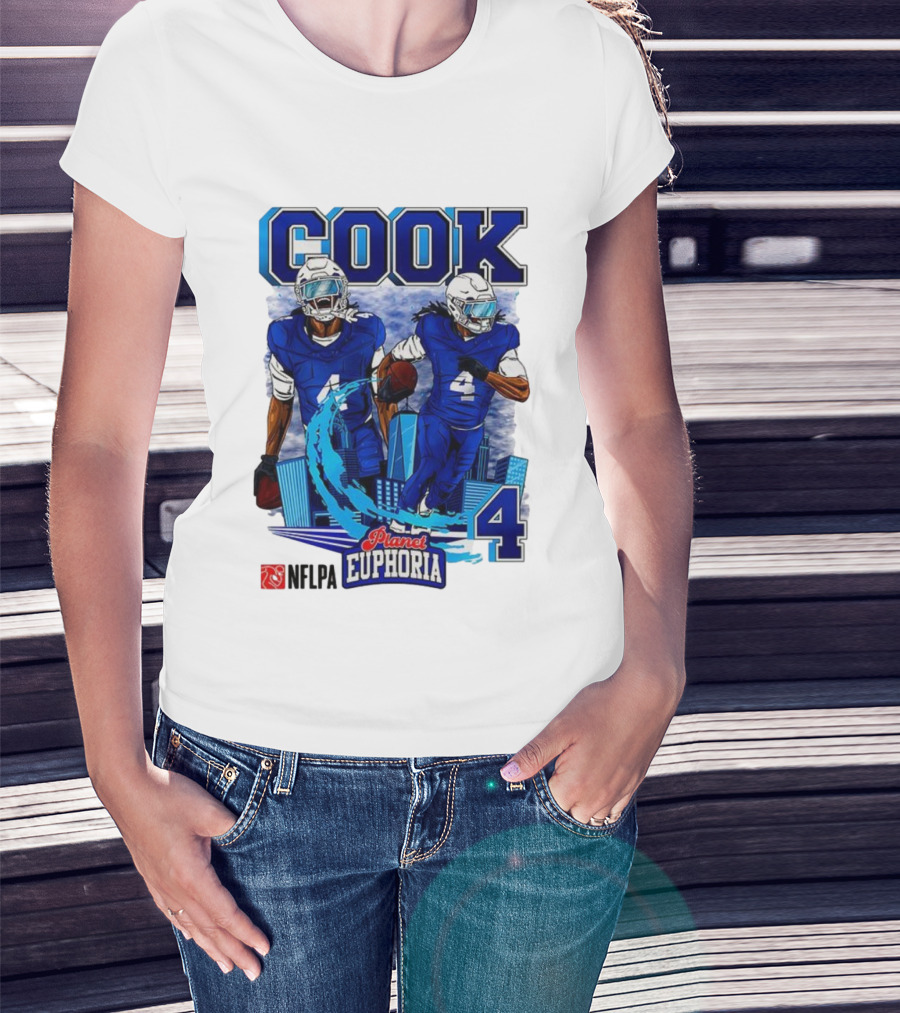COOK NFLPA Planet Euphoria Number 4 Football Cartoon Skyline T-Shirt