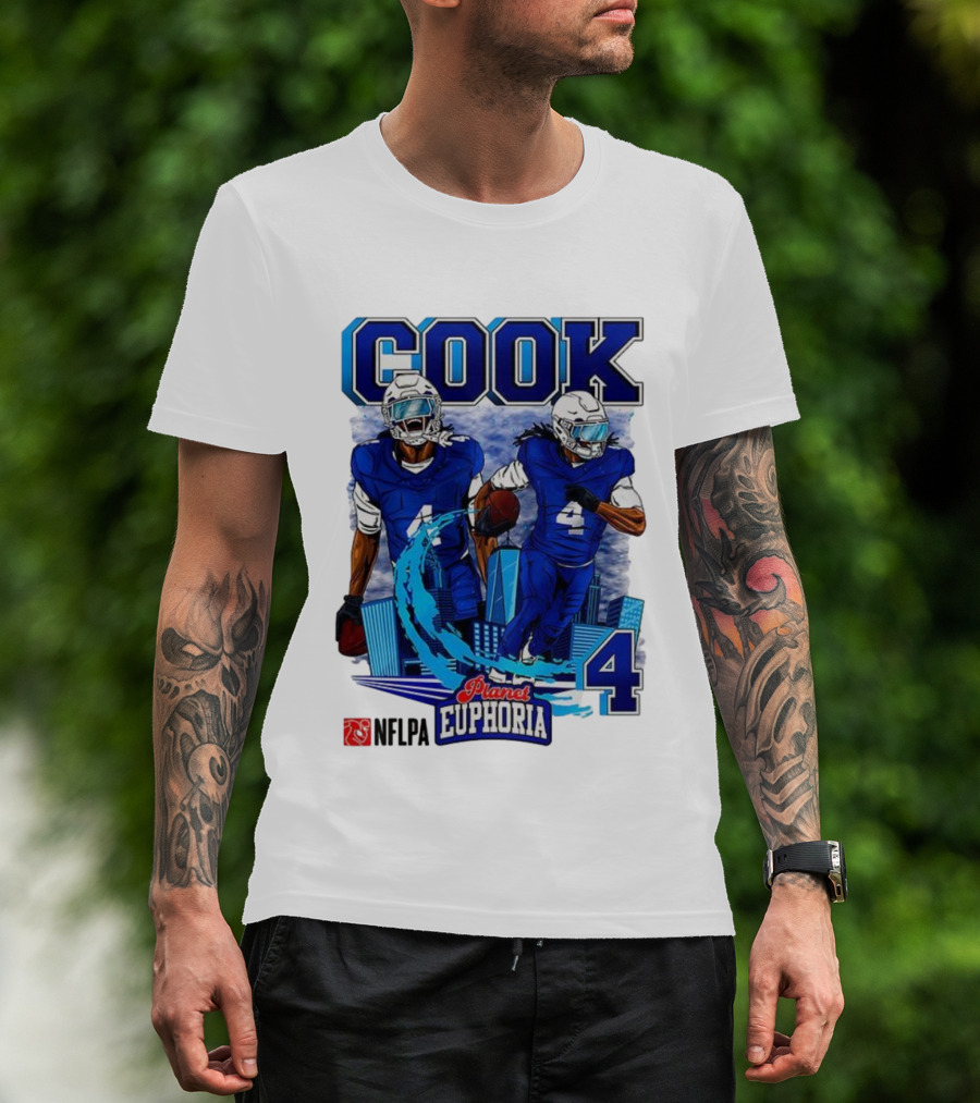 COOK NFLPA Planet Euphoria Number 4 Football Cartoon Skyline T-Shirt