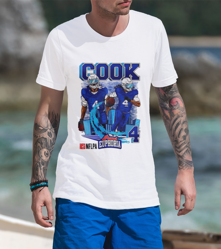 COOK NFLPA Planet Euphoria Number 4 Football Cartoon Skyline T-Shirt