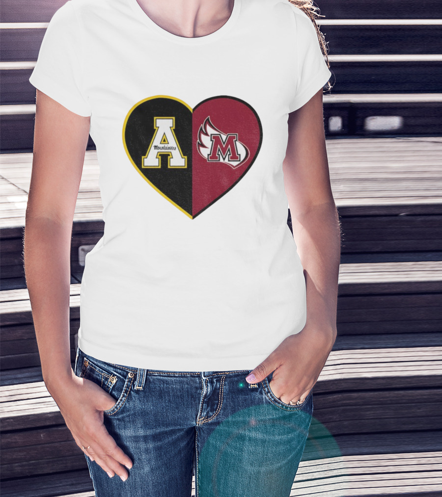 Appalachian State Mountaineers Meredith College Angels Split Heart Personalized T-Shirt