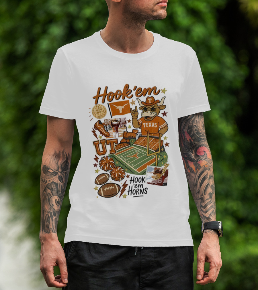 Hook 'Em Texas Longhorns Football Mascot UT Vintage NFL T-Shirt