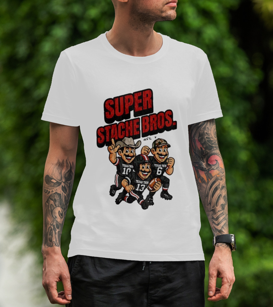 Texas Tech Red Raiders Super Stache Bros Cartoon Football Game Day T-Shirt