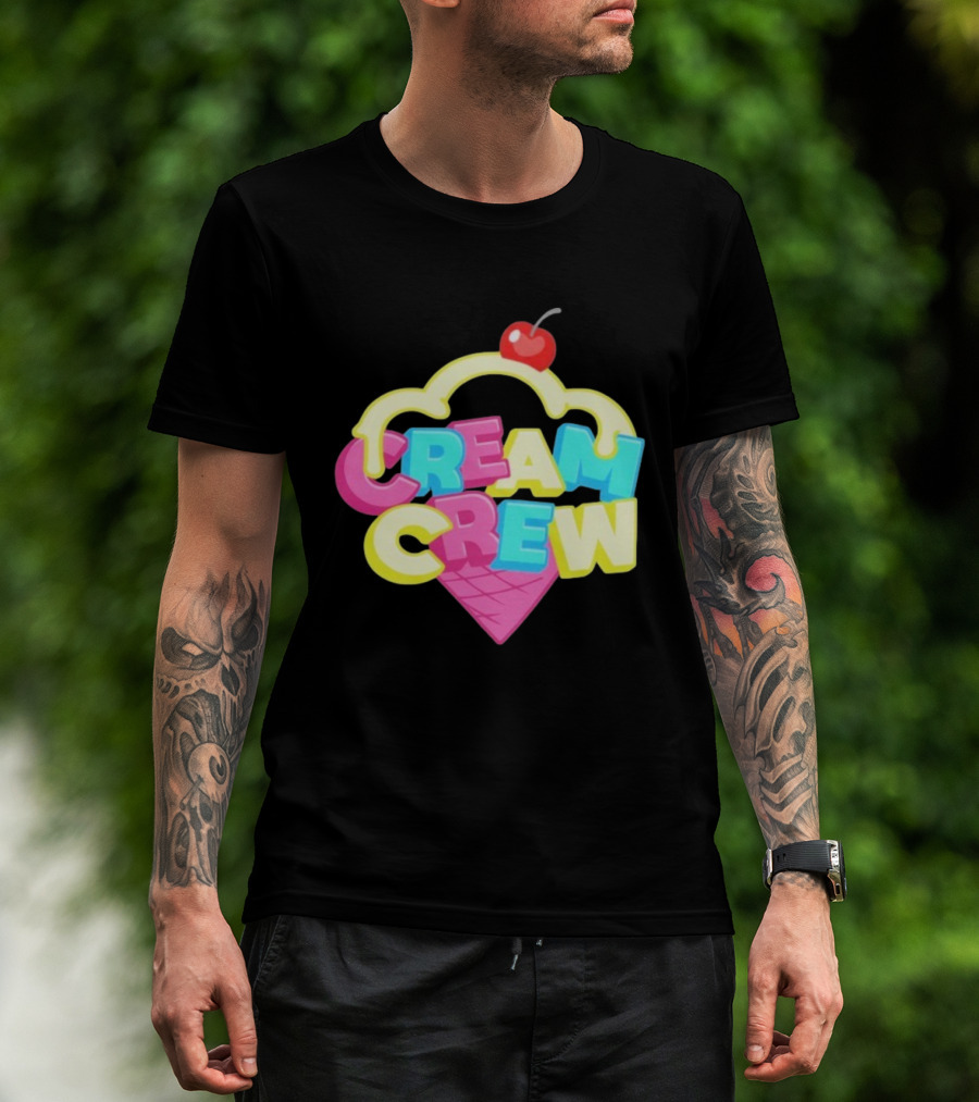 CREAM CREW Ice Cream Cone Cherry Top Colorful Text T-Shirt