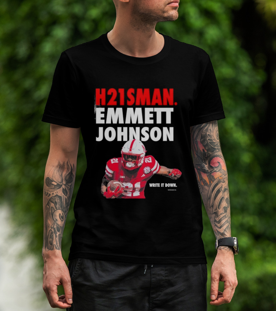 H21sman Emmett Johnson Write It Down Nebraska Cornhuskers T-Shirt