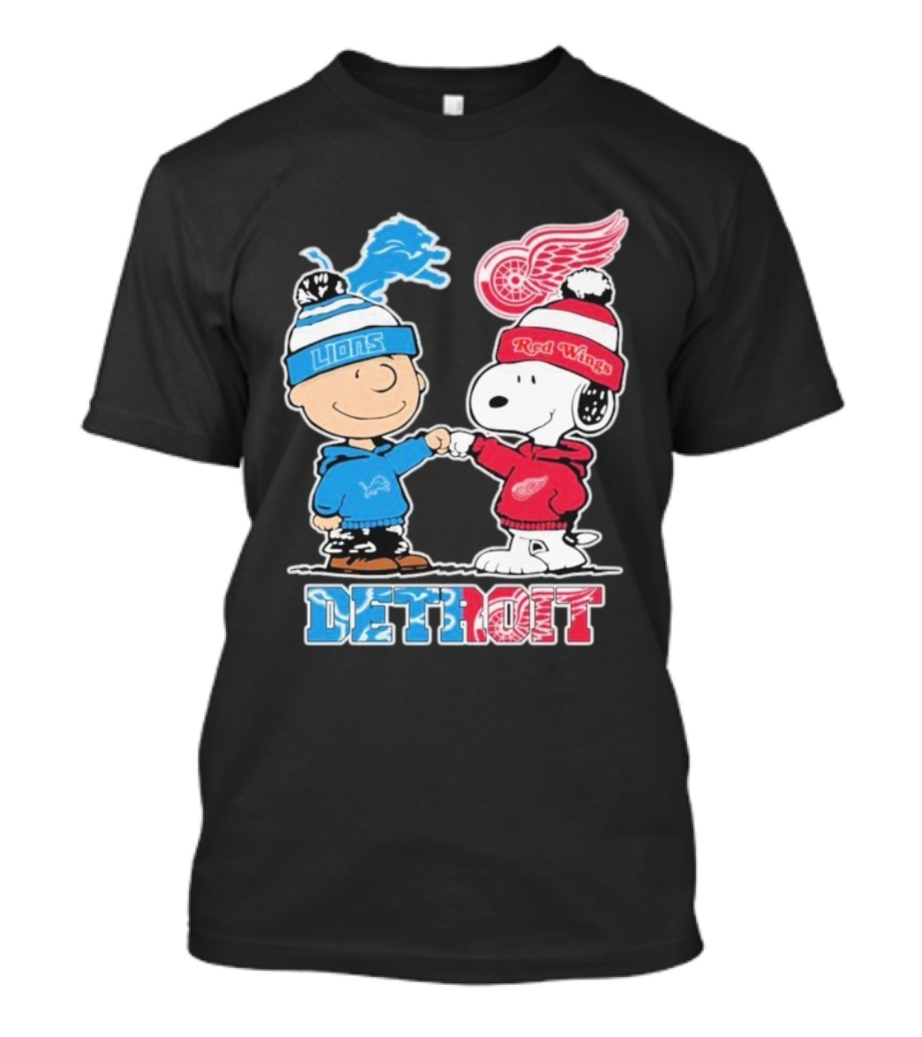 Detroit Snoopy Peanuts Fan Lions Red Wings Christmas T-Shirt