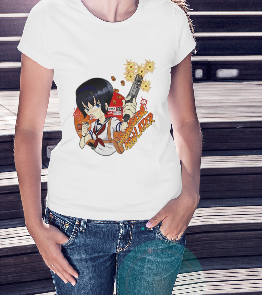 Sunshine Nin Later Anime Character Smoking Gun Action Scene T-Shirt