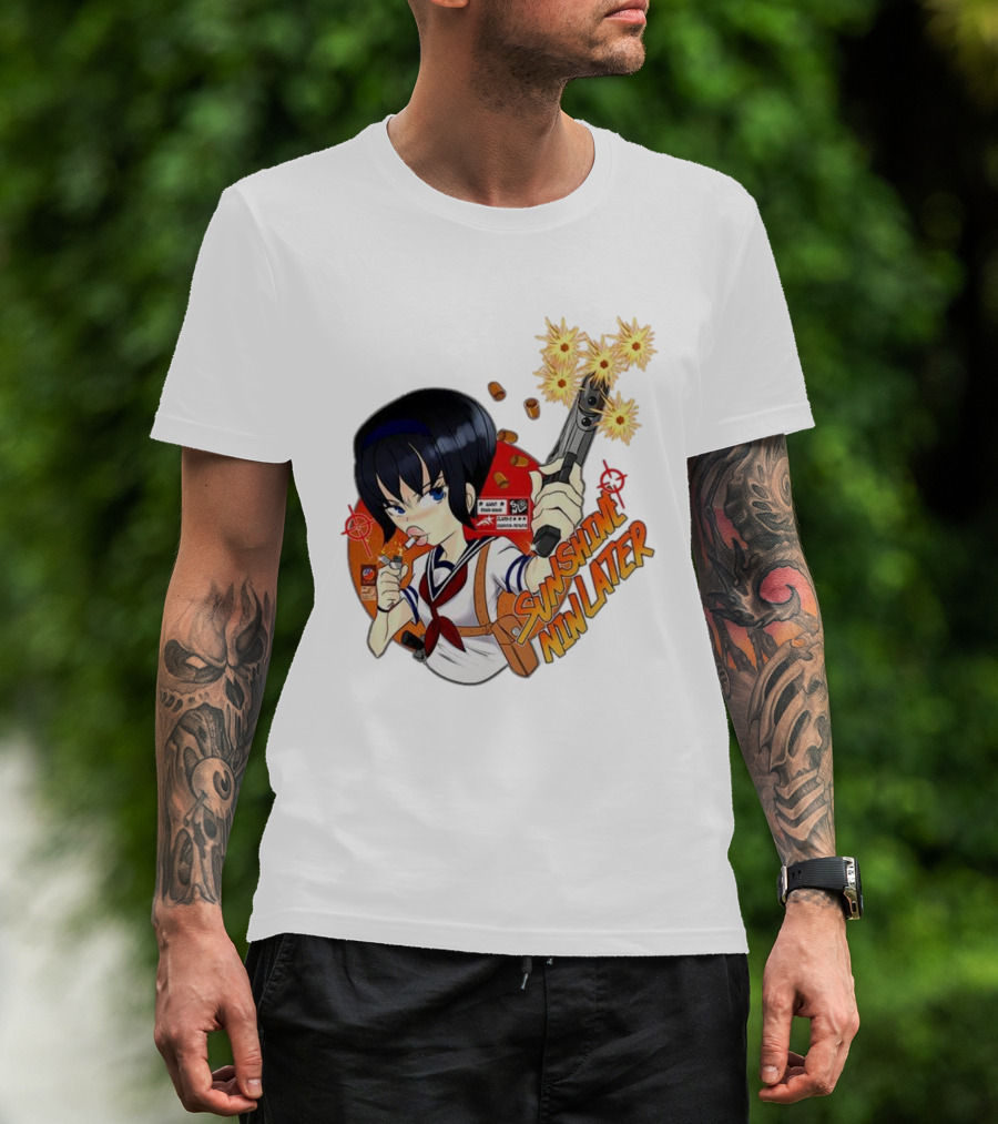 Sunshine Nin Later Anime Character Smoking Gun Action Scene T-Shirt