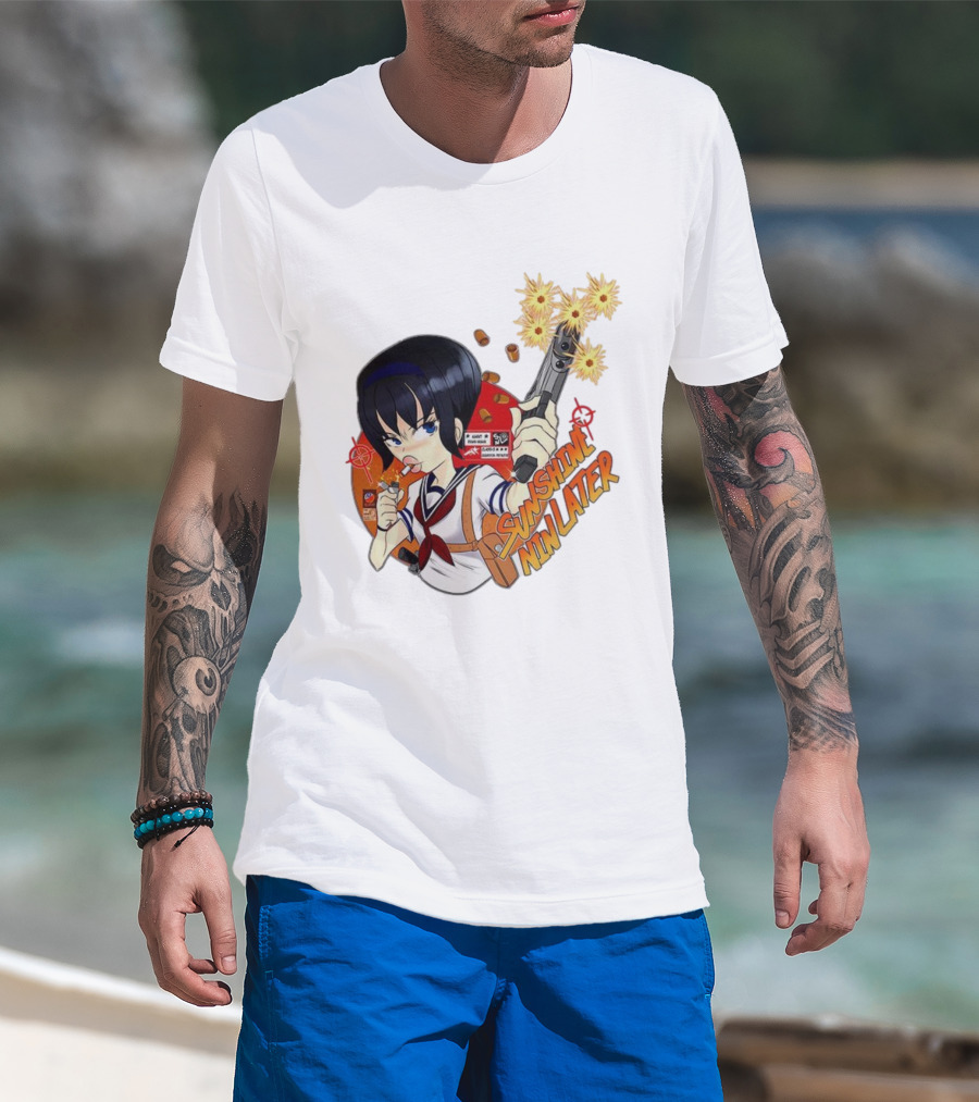 Sunshine Nin Later Anime Character Smoking Gun Action Scene T-Shirt