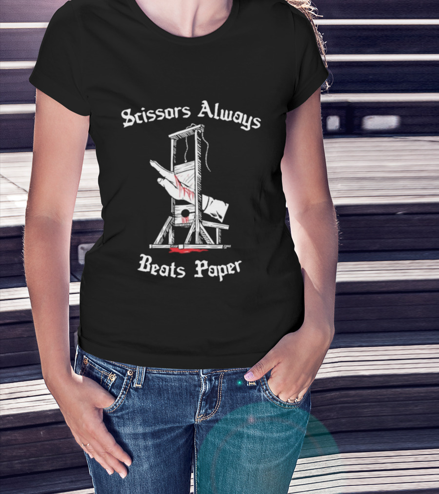 Scissors Always Beats Paper Guillotine Hand Illustration T-Shirt