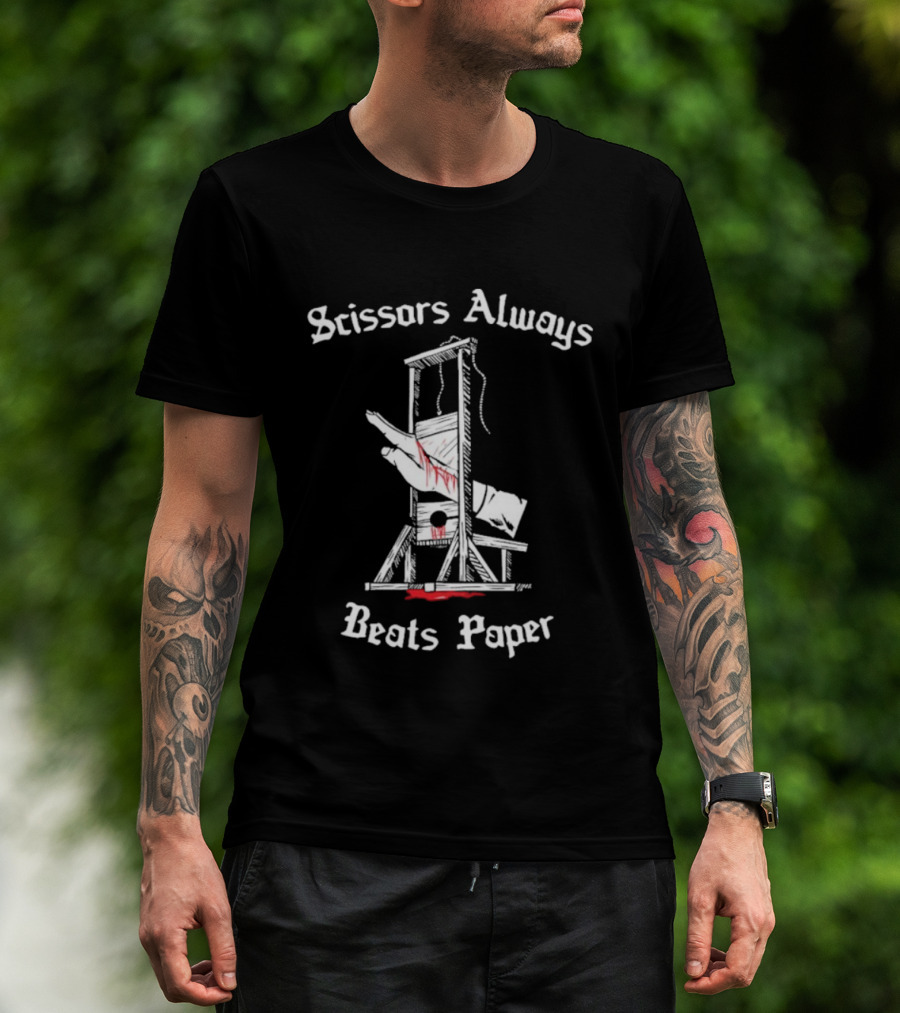 Scissors Always Beats Paper Guillotine Hand Illustration T-Shirt