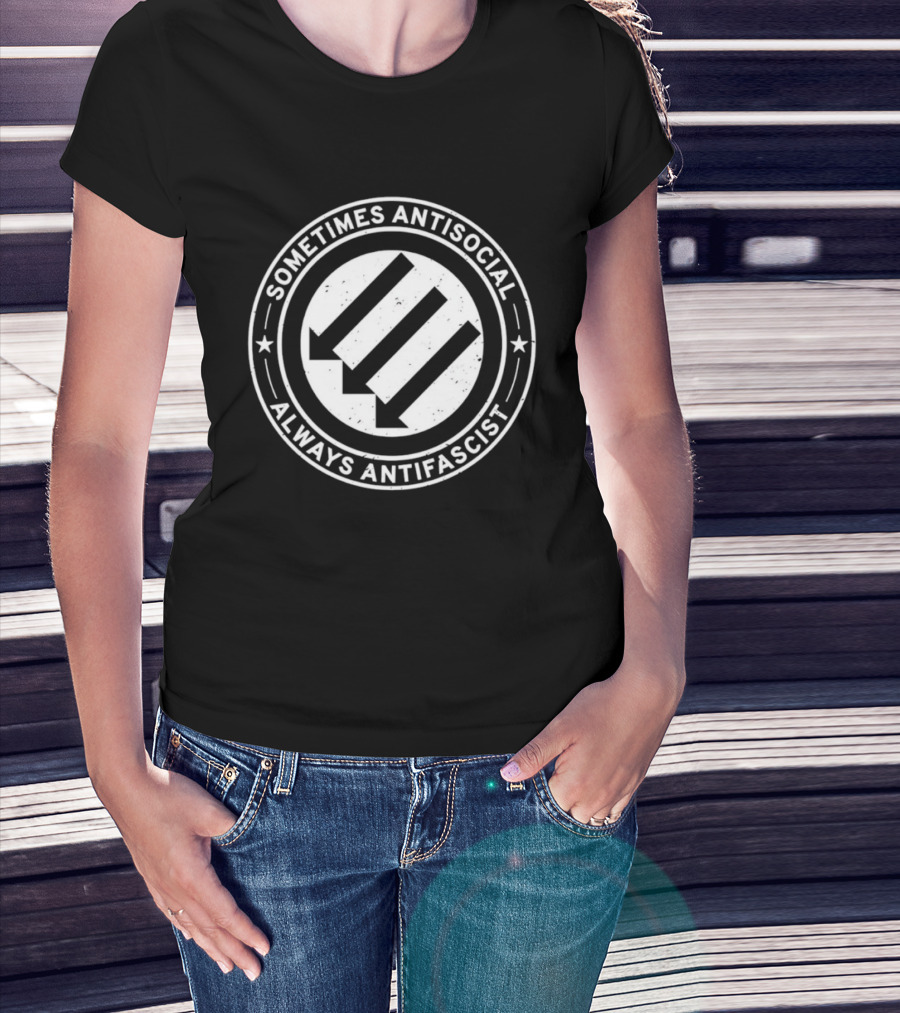 Sometimes Antisocial Always Antifascist Arrows Symbol T-Shirt