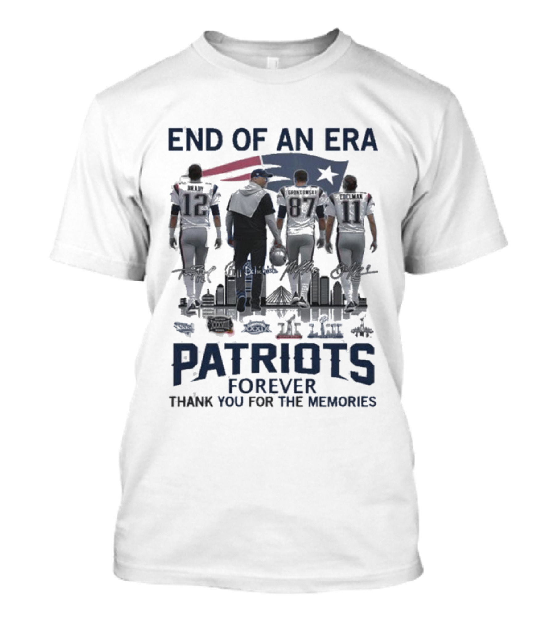 End Of An Era New England Patriots Forever Thank You For The Memories Signatures 12 87 11 T-Shirt