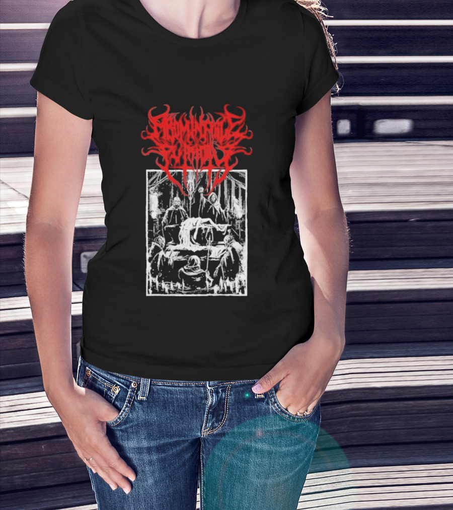 Abominable Putridity Digital Unholy Extreme Metal Art Red Logo Skeleton Design T-Shirt