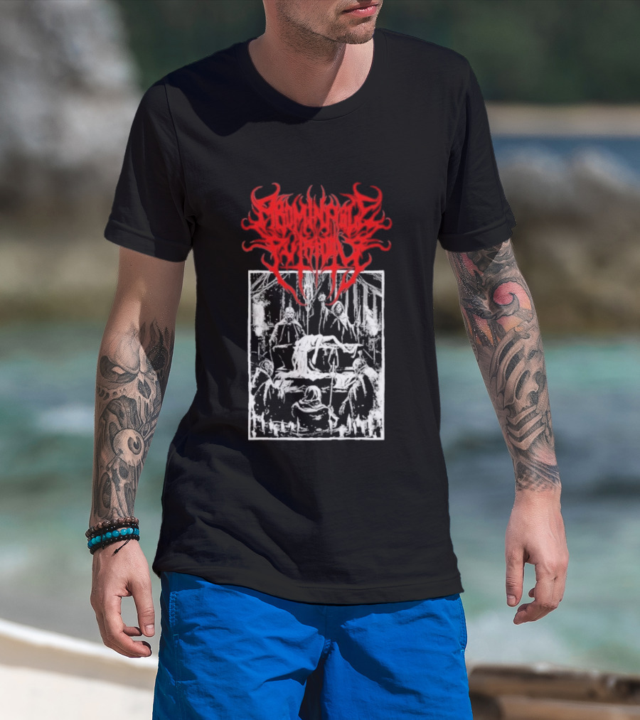 Abominable Putridity Digital Unholy Extreme Metal Art Red Logo Skeleton Design T-Shirt