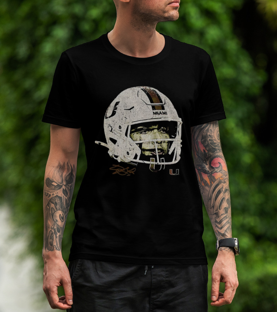 Carson Beck Miami Hurricanes Helmet Face NFL Football Signature U Logo T-Shirt