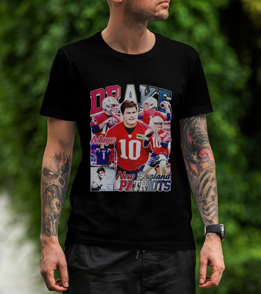 Drake Maye New England Patriots NFL Football Collage T-Shirt