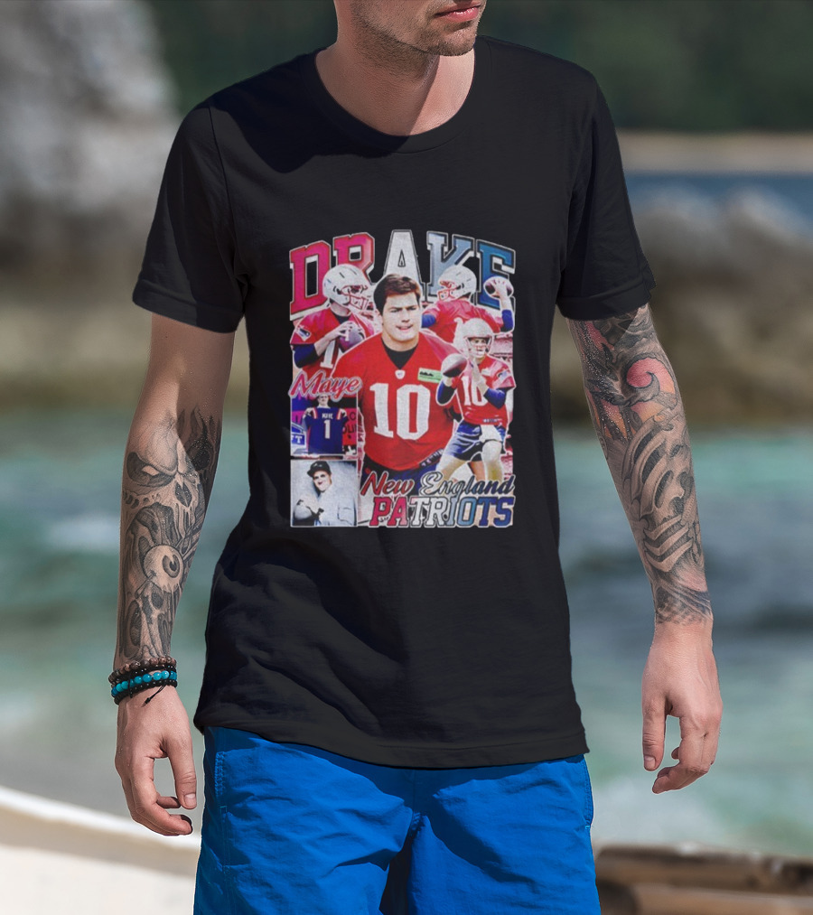 Drake Maye New England Patriots NFL Football Collage T-Shirt