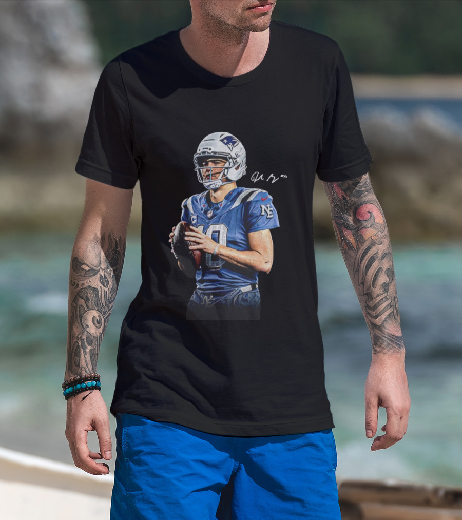 Drake Maye New England Patriots NFL Football Quarterback Signature New Era T-Shirt