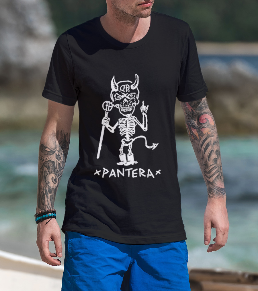 Pantera Demon Skeleton Music Band Drawing T-Shirt