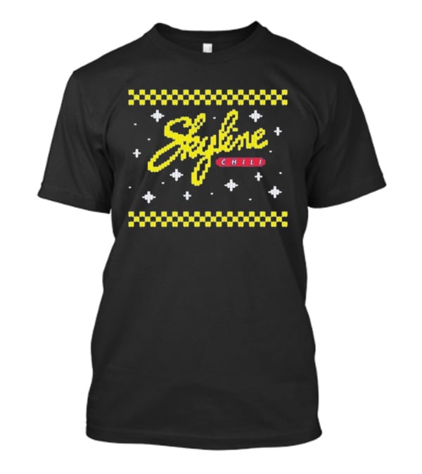 Skyline Chili Christmas Knit Style Retro Festive Checkerboard Snowflakes T-Shirt