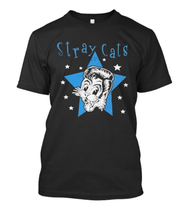 Stray Cats Rockabilly Star Cartoon Face With Blue Star T-Shirt
