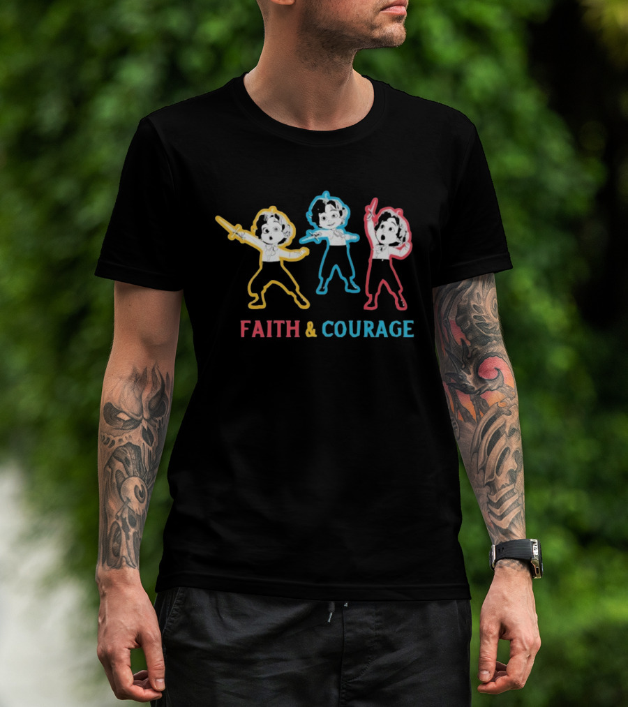 King Of Kings Faith And Courage Three Animated Characters With Swords T-Shirt