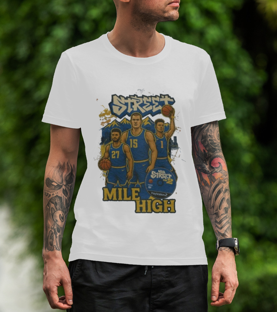 NBA Street Vol 2 Mile High Denver 27 15 Basketball Stars T-Shirt