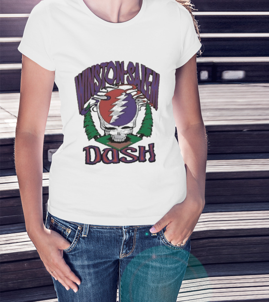 Winston-Salem Dash Grateful Dead Collaboration With Iconic Skull Lightning Bolt And Pine Trees T-Shirt