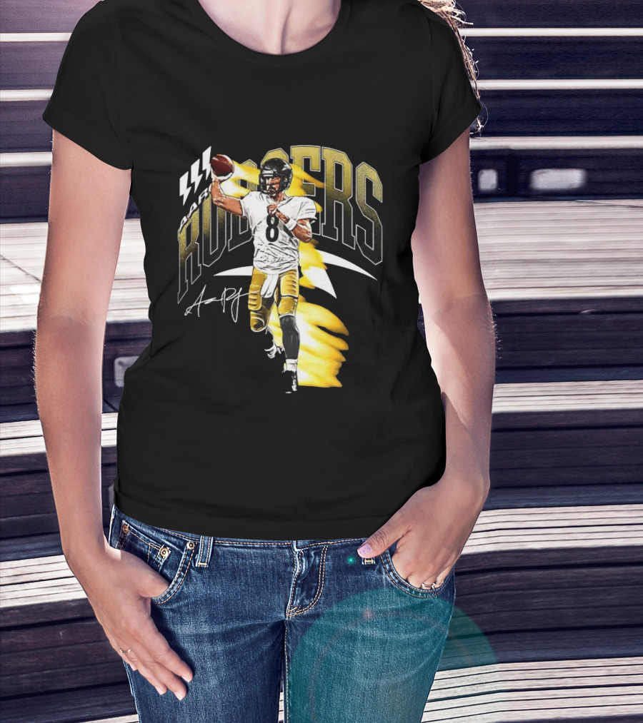 Aaron Rodgers Number 08 Pittsburgh Steelers Football Signature T-Shirt