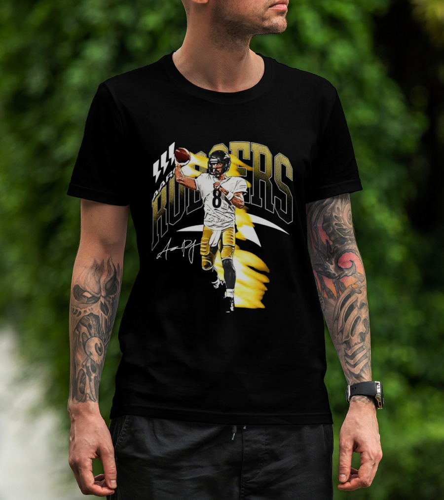 Aaron Rodgers Number 08 Pittsburgh Steelers Football Signature T-Shirt