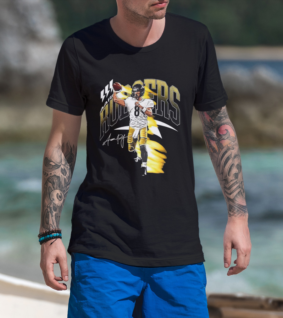 Aaron Rodgers Number 08 Pittsburgh Steelers Football Signature T-Shirt