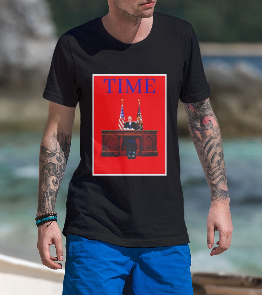 TIME Bill Clinton Desk USA Flag Presidential Parody Design T-Shirt