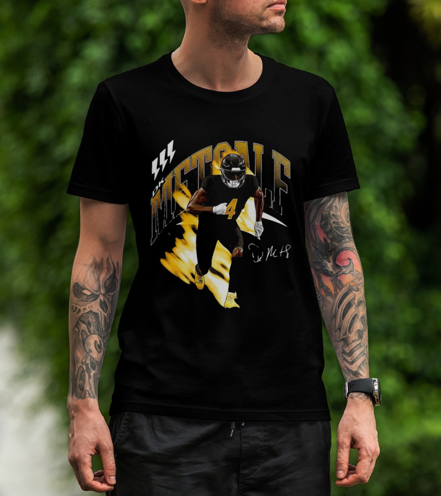 DK Metcalf Football Number 4 Pittsburgh Steelers Signature Retro T-Shirt