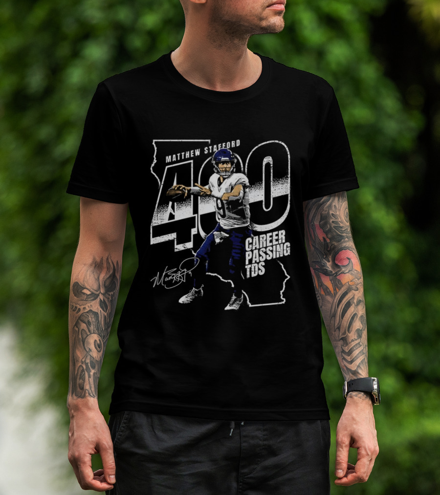 Los Angeles Rams Matthew Stafford 400 Club Career Passing TDS Signature T-Shirt