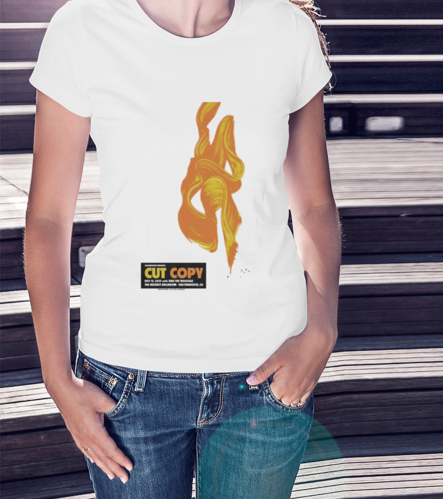 Cut Copy San Francisco November 13 2025 Concert Orange Yellow Flame Artwork T-Shirt
