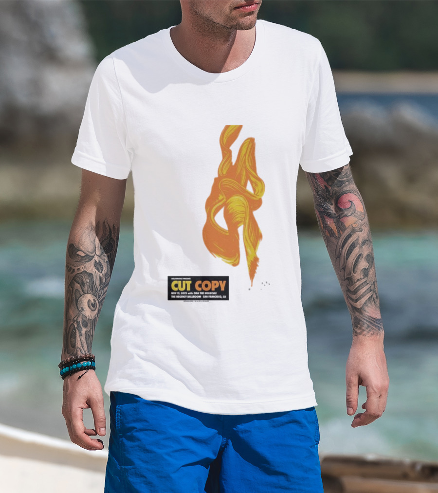 Cut Copy San Francisco November 13 2025 Concert Orange Yellow Flame Artwork T-Shirt