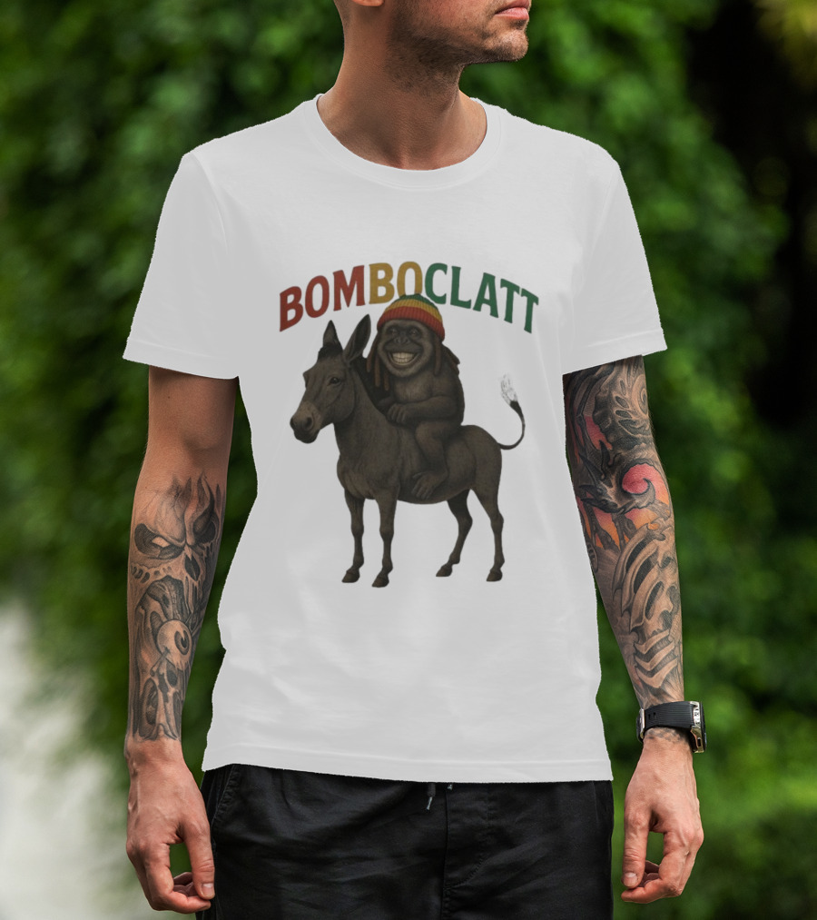 Bomboclatt Jahmunkey Donkey With Rasta Hat And Dreadlocks T-Shirt
