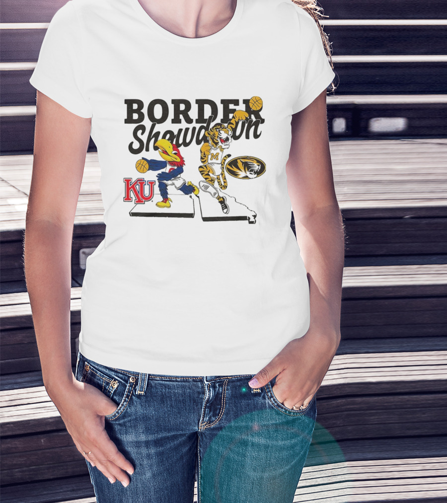 KU Jayhawks Vs Mizzou Tigers Border Showdown Basketball Mascots T-Shirt