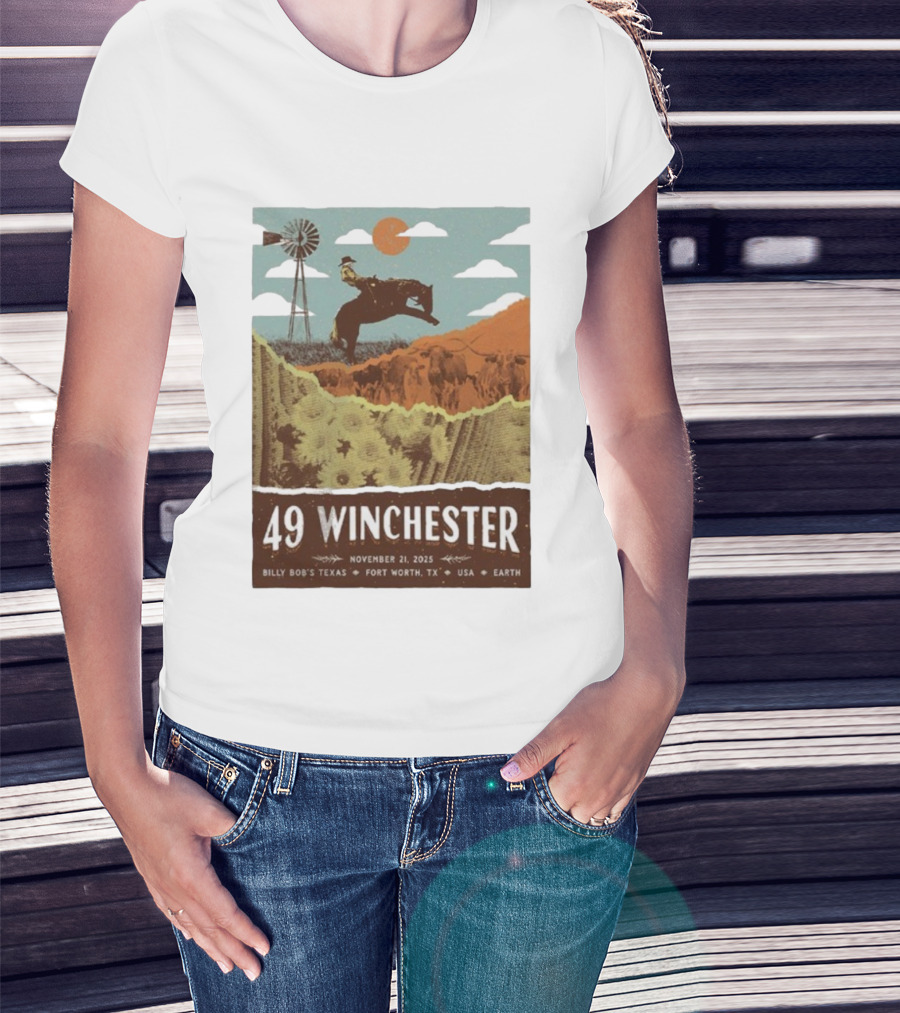49 Winchester Fort Worth TX Billy Bob’s Texas November 21 2025 Cowboy Windmill Scene T-Shirt