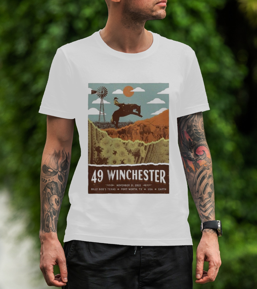49 Winchester Fort Worth TX Billy Bob’s Texas November 21 2025 Cowboy Windmill Scene T-Shirt