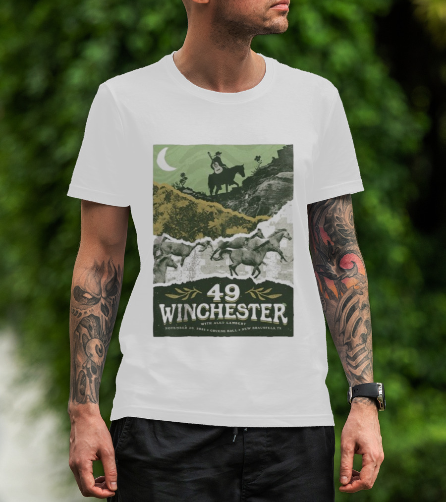 49 Winchester Alex Lambert November 20 2025 Gruene Hall New Braunfels TX Riding Guitar Moonlit Scene T-Shirt