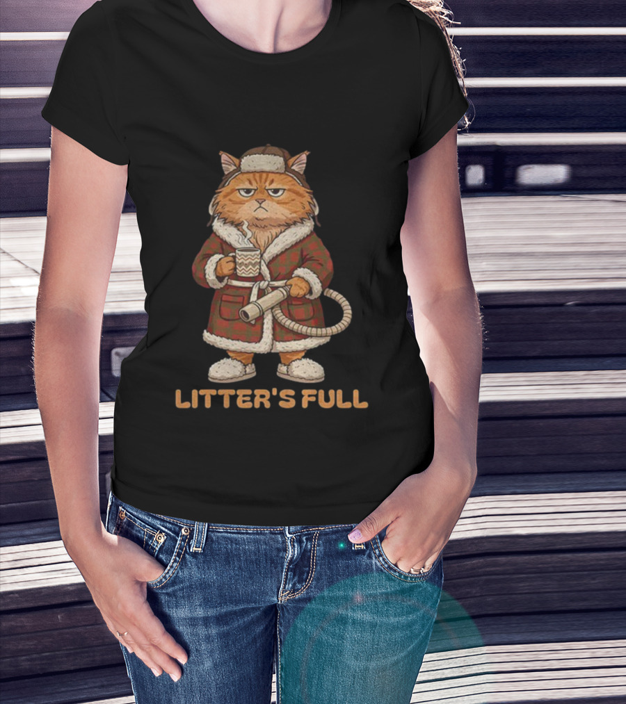 Litter's Full Grumpy Cat Christmas Humor Meme Holiday Coffee And Robe T-Shirt