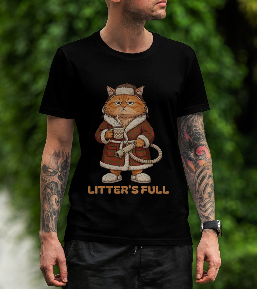 Litter's Full Grumpy Cat Christmas Humor Meme Holiday Coffee And Robe T-Shirt