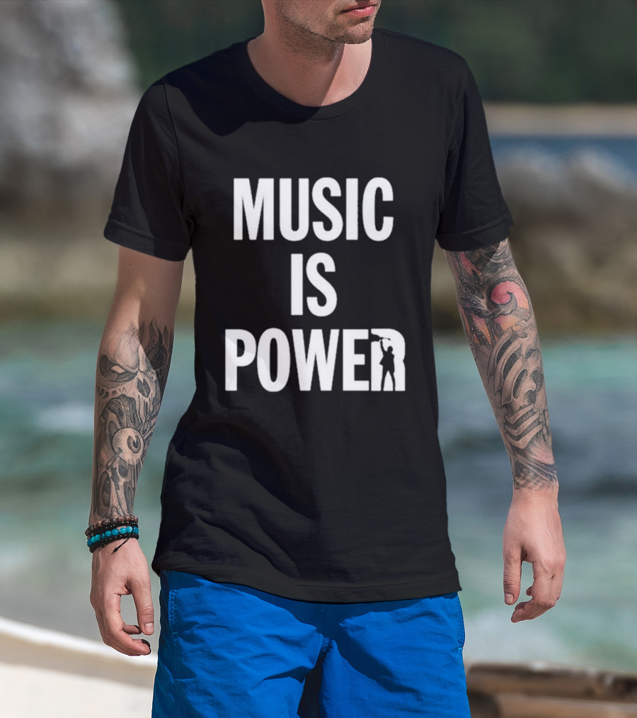 MUSIC IS POWER Richard Ashcroft Holding Guitar T-Shirt